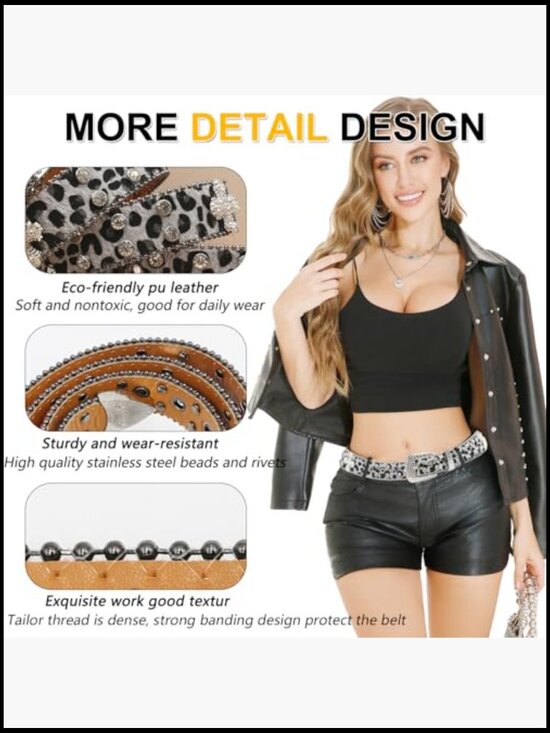 Rhinestone Cross Leopard Belt Punk Studded Western Cowgirl